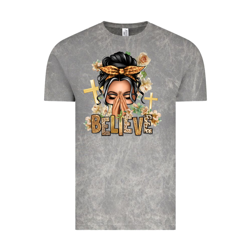 Gray Hair Believe Praying Caucasian Messy Bun Vintage Tee by texasbilliewilder | Teevron