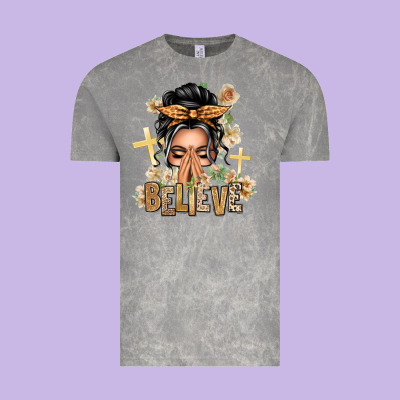 Gray Hair Believe Praying Caucasian Messy Bun Vintage Tee Designed By Texasbilliewilder