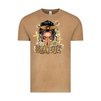 Vintage Camel Gray Hair Believe Praying Caucasian Messy Bun Vintage Tee - texasbilliewilder