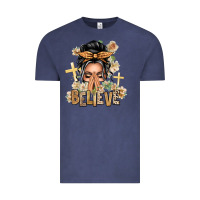 Vintage Denim Gray Hair Believe Praying Caucasian Messy Bun Vintage Tee - texasbilliewilder