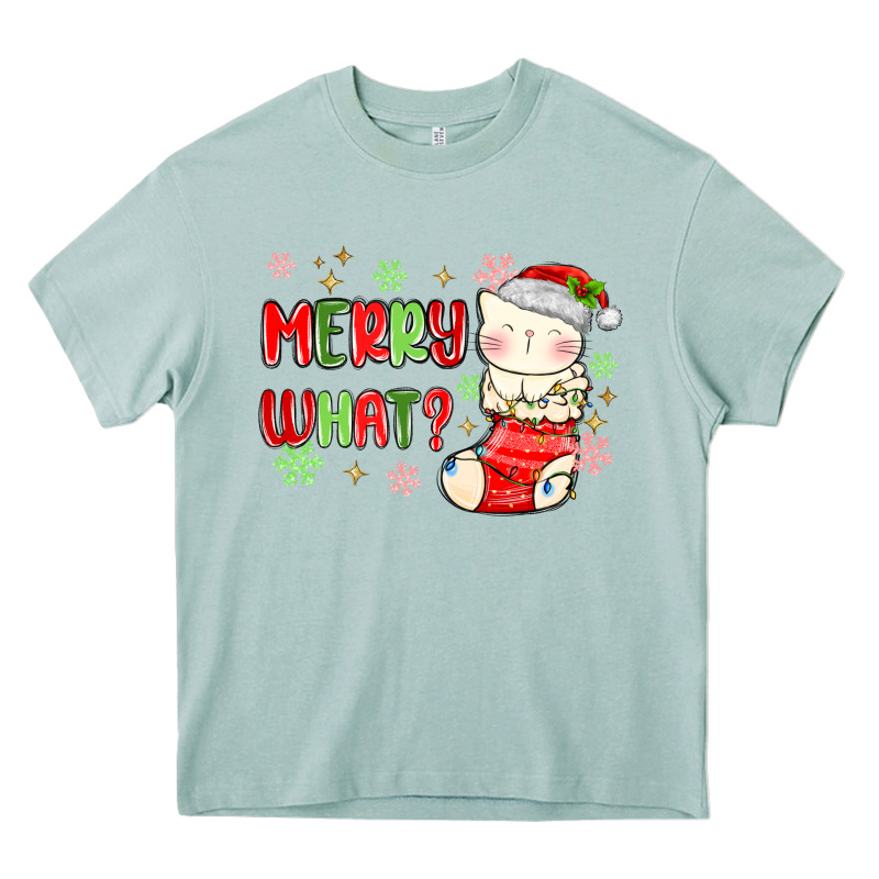 Merry What Christmas Cat Heavy Core Tee by MaliasSmallBusiness | Teevron