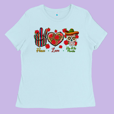 Peace Love Dia De Los Muertos Ladies Tee Designed By Bundleandbundleshop