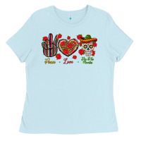 Baby Blue Peace Love Dia De Los Muertos Ladies Tee - BundleAndBundleShop