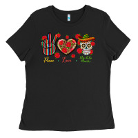 Black Peace Love Dia De Los Muertos Ladies Tee - BundleAndBundleShop