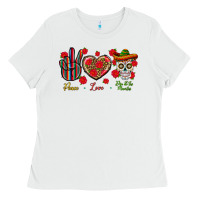 White Peace Love Dia De Los Muertos Ladies Tee - BundleAndBundleShop