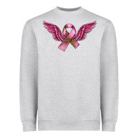Heather Grey Breast Cancer ribbon with angel wings Heavyweight Sweatshirt - FaDigitalArtStudio