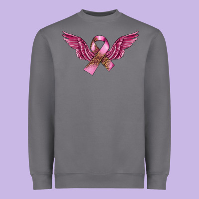 Breast Cancer Ribbon With Angel Wings Heavyweight Sweatshirt Designed By Fadigitalartstudio