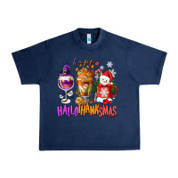 Navy Happy Hallothanksmas wine glass and coffee Urban Heavy Tee - NancyCooperArtShop