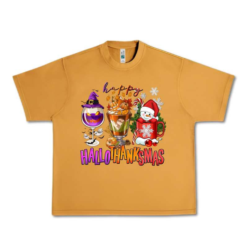 Happy Hallothanksmas Wine Glass And Coffee Urban Heavy Tee by NancyCooperArtShop | Teevron