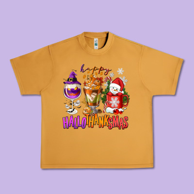 Happy Hallothanksmas Wine Glass And Coffee Urban Heavy Tee Designed By Nancycooperartshop