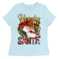 Baby Blue Howdy Santa Ladies Tee - BundleAndBundleShop
