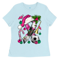 Baby Blue Pink Christmas Breast Cancer Ribbon Soccer Ladies Tee - BundleAndBundleShop