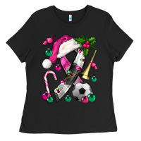 Pink Christmas Breast Cancer Ribbon Soccer Ladies Tee | Teevron