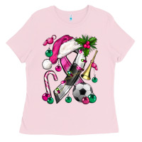 Bubblegum Pink Pink Christmas Breast Cancer Ribbon Soccer Ladies Tee - BundleAndBundleShop
