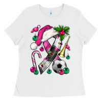 White Pink Christmas Breast Cancer Ribbon Soccer Ladies Tee - BundleAndBundleShop