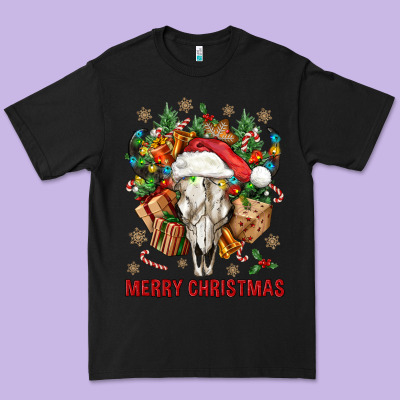 Merry Christmas With Bull Skull Premium Tee Designed By Bundleandbundleshop