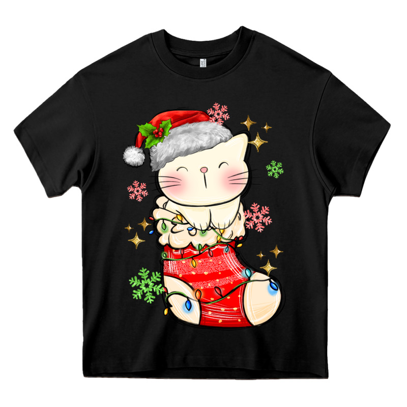 Christmas Cat In Heavy Core Tee by MaliasSmallBusiness | Teevron