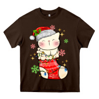 Chocolate Brown christmas cat in Heavy Core Tee - MaliasSmallBusiness