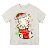 Cream christmas cat in Heavy Core Tee - MaliasSmallBusiness