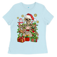 Baby Blue Skeleton Christmas Element Snowman Awda Ladies Tee - BundleAndBundleShop