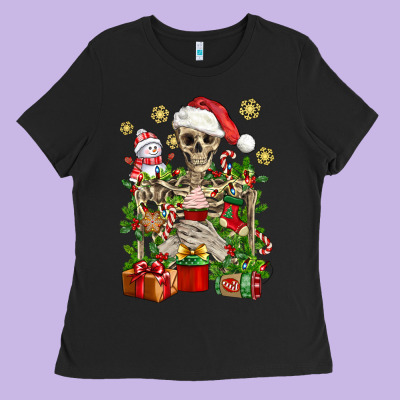 Skeleton Christmas Element Snowman Awda Ladies Tee Designed By Bundleandbundleshop