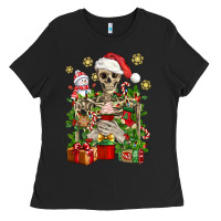 Black Skeleton Christmas Element Snowman Awda Ladies Tee - BundleAndBundleShop