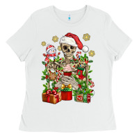 White Skeleton Christmas Element Snowman Awda Ladies Tee - BundleAndBundleShop