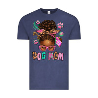 Vintage Denim Afro Messy Bun Dog Mom Vintage Tee - texasbilliewilder