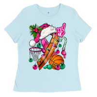 Baby Blue Pink Christmas Breast Cancer Ribbon Basketball Ladies Tee - BundleAndBundleShop