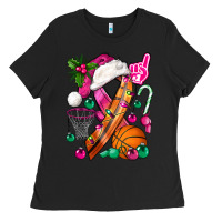 Black Pink Christmas Breast Cancer Ribbon Basketball Ladies Tee - BundleAndBundleShop