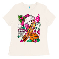 Bone Pink Christmas Breast Cancer Ribbon Basketball Ladies Tee - BundleAndBundleShop
