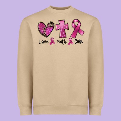 Love Faith Cure Breast Cancer Heavyweight Sweatshirt Designed By Fadigitalartstudio