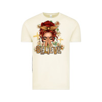 Vintage Arctic Red Hair Believe Praying Caucasian Messy Bun Vintage Tee - texasbilliewilder