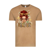 Vintage Camel Red Hair Believe Praying Caucasian Messy Bun Vintage Tee - texasbilliewilder
