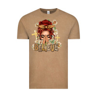 Red Hair Believe Praying Caucasian Messy Bun Vintage Tee | Teevron