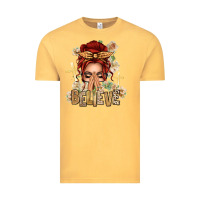 Vintage Mustard Red Hair Believe Praying Caucasian Messy Bun Vintage Tee - texasbilliewilder