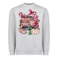 Heather Grey Breast Cancer truck with pumpkins Heavyweight Sweatshirt - FaDigitalArtStudio
