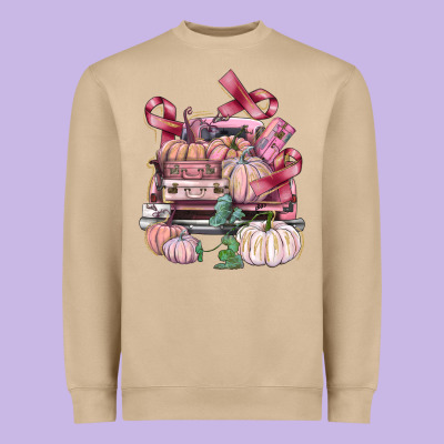 Breast Cancer Truck With Pumpkins Heavyweight Sweatshirt Designed By Fadigitalartstudio