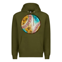 Army Green baseball with sunflower round earrings Premium Hoodie - BundleAndBundleShop