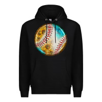 Black baseball with sunflower round earrings Premium Hoodie - BundleAndBundleShop