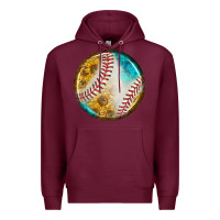 Burgundy baseball with sunflower round earrings Premium Hoodie - BundleAndBundleShop
