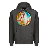 Charcoal Heather baseball with sunflower round earrings Premium Hoodie - BundleAndBundleShop