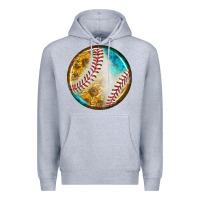 Heather Grey baseball with sunflower round earrings Premium Hoodie - BundleAndBundleShop