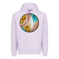Lilac baseball with sunflower round earrings Premium Hoodie - BundleAndBundleShop