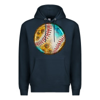 Navy baseball with sunflower round earrings Premium Hoodie - BundleAndBundleShop