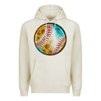 Oatmeal Heather baseball with sunflower round earrings Premium Hoodie - BundleAndBundleShop