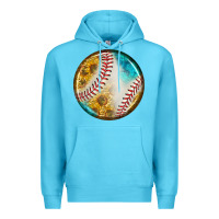 Ocean Blue baseball with sunflower round earrings Premium Hoodie - BundleAndBundleShop