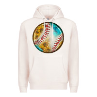 Pale Pink baseball with sunflower round earrings Premium Hoodie - BundleAndBundleShop