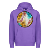 Purple baseball with sunflower round earrings Premium Hoodie - BundleAndBundleShop