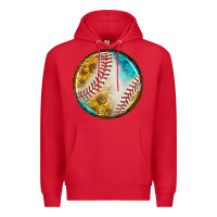 Red baseball with sunflower round earrings Premium Hoodie - BundleAndBundleShop